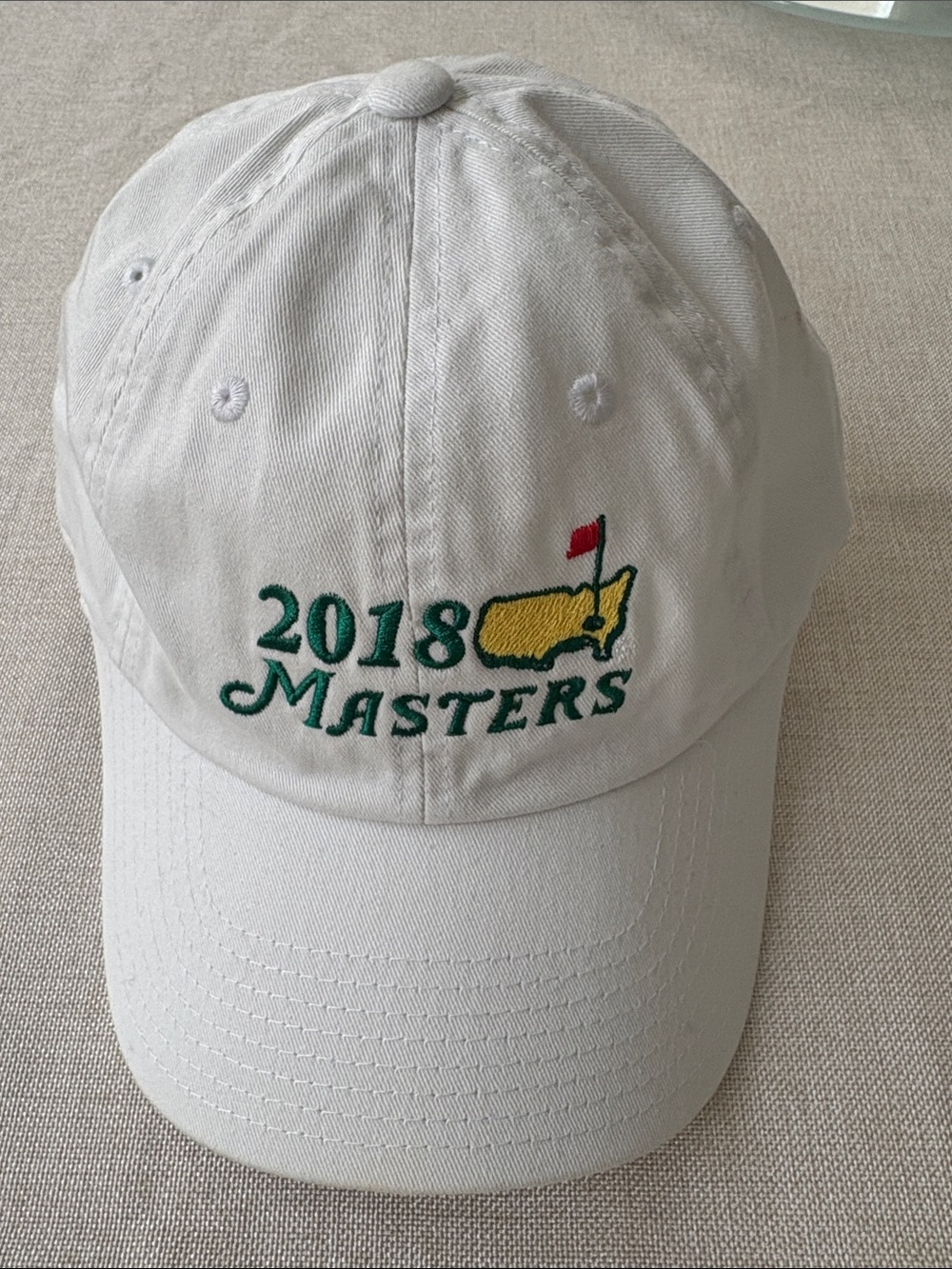 Masters 2018 White Baseball Cap with Green & Yellow Logo